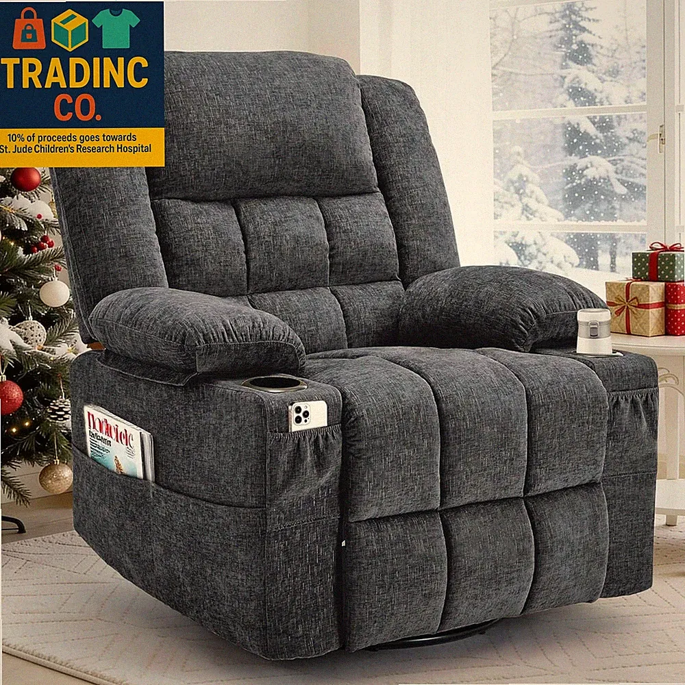 360° Swivel Rocker Recliner for Adults, Nursery Glider Recliner with Massage and